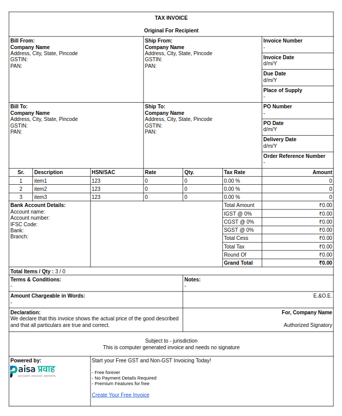 GST Invoice Format | Download GST Invoice Template